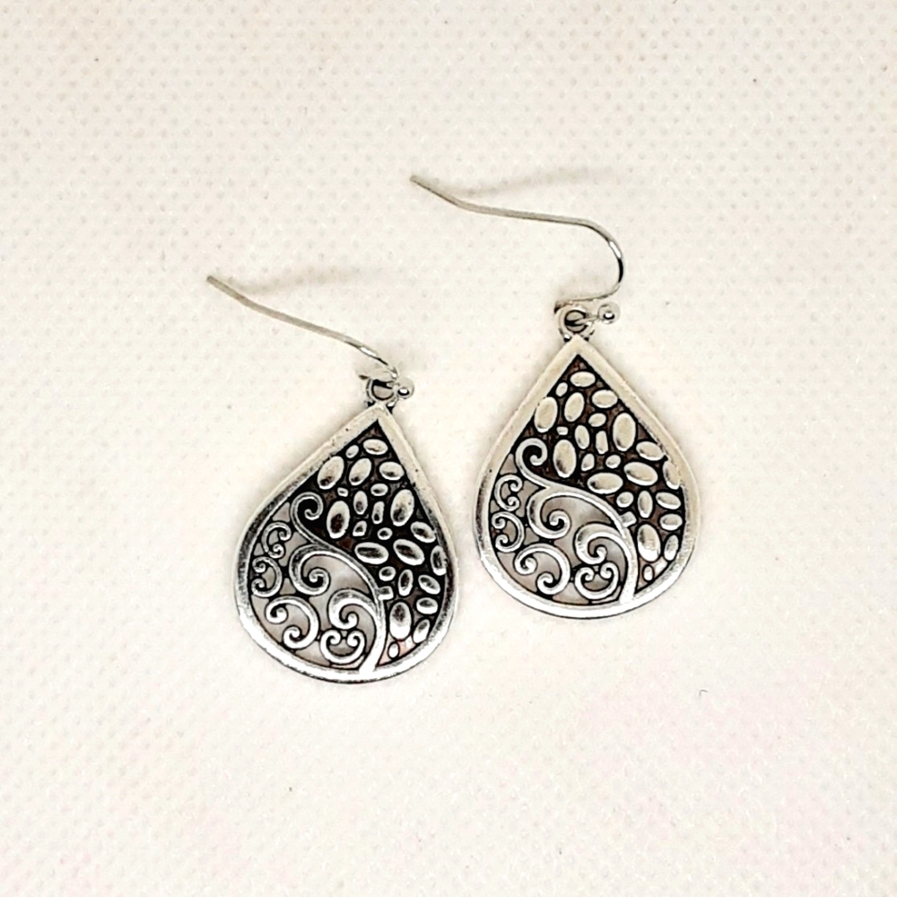 New Boho Silver Tone Earrings Fashion Jewelry Teardrop Filigree Boho Gypsy